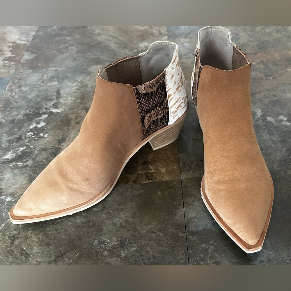 Dolce Vita Tan and Brown Ankle Booties with Western Design